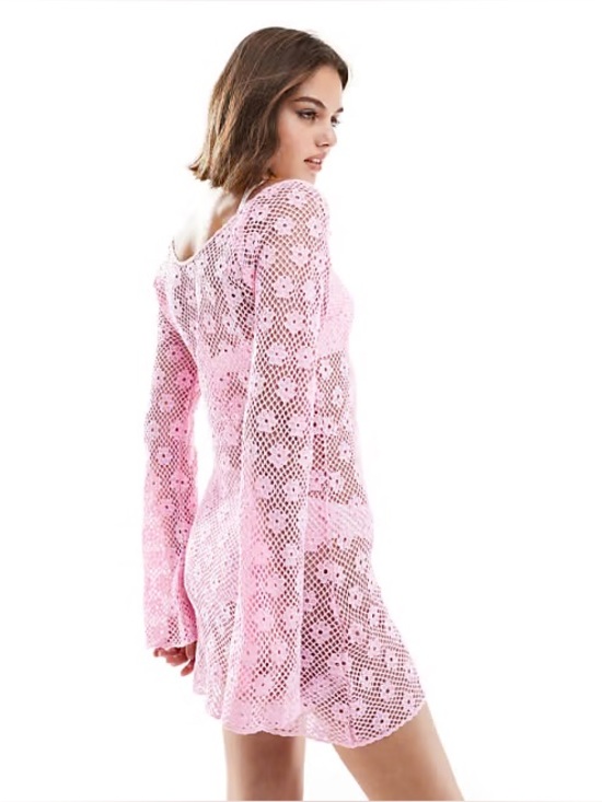 Mango Dresses & Skirts - Mango Floral Crochet Dress Pastel Pink NWT 10